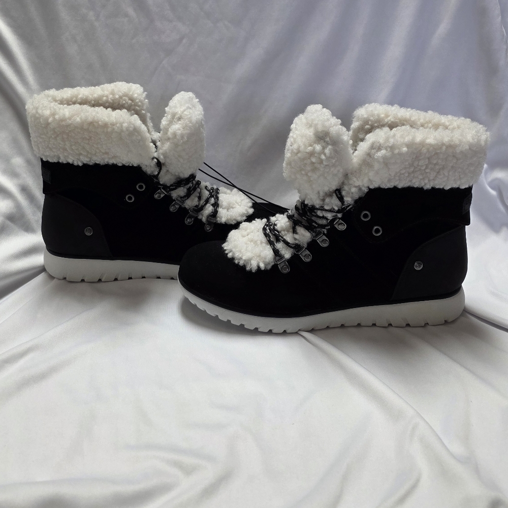 NWOT London Fog Collection Black And White Faux Fur Ankle Sneaker Boots Size 9